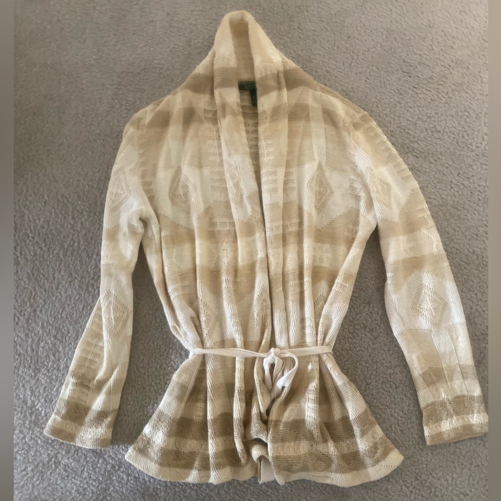 Lauren by Ralph Lauren Vintage Linen Aztec embroidered cardigan in M/L